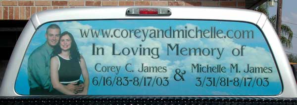 memorial photo graphic truck window